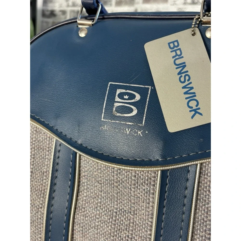 ⭐️Brunswick Retro Blue Bowling Ball Bag Vintage Vinyl⭐️w/ Tweed Fabric Top Carry